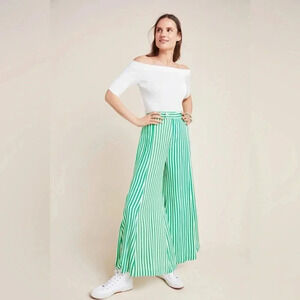 Anthropologie MacKenzie Stripe High Rise Wide Leg Pant Kelly Green Size 6P